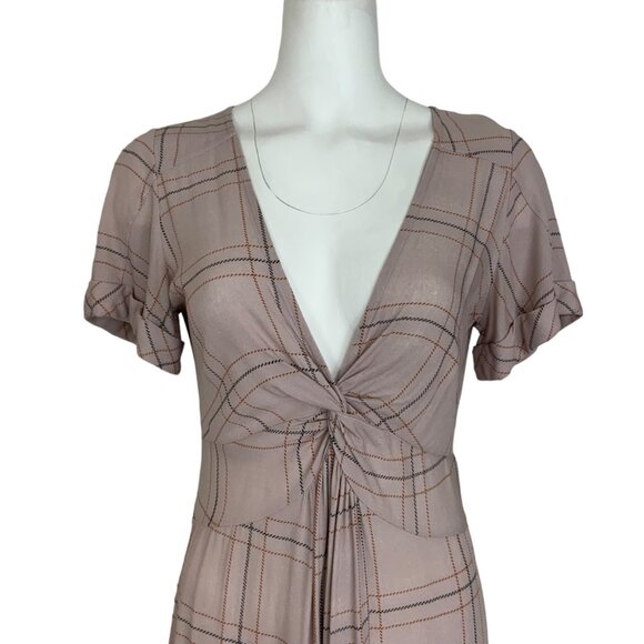 Free People Bon Bon Plaid Grid Printed Twist Dress XS Lilac Short Sleeve Midi - Picture 8 of 12